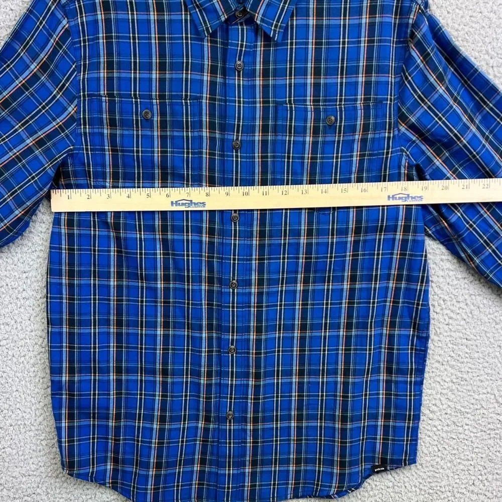 PrAna Mens Shirt Blue Dolberg Flannel Shirt Plaid Button Up Organic‎ Cotton Sz S